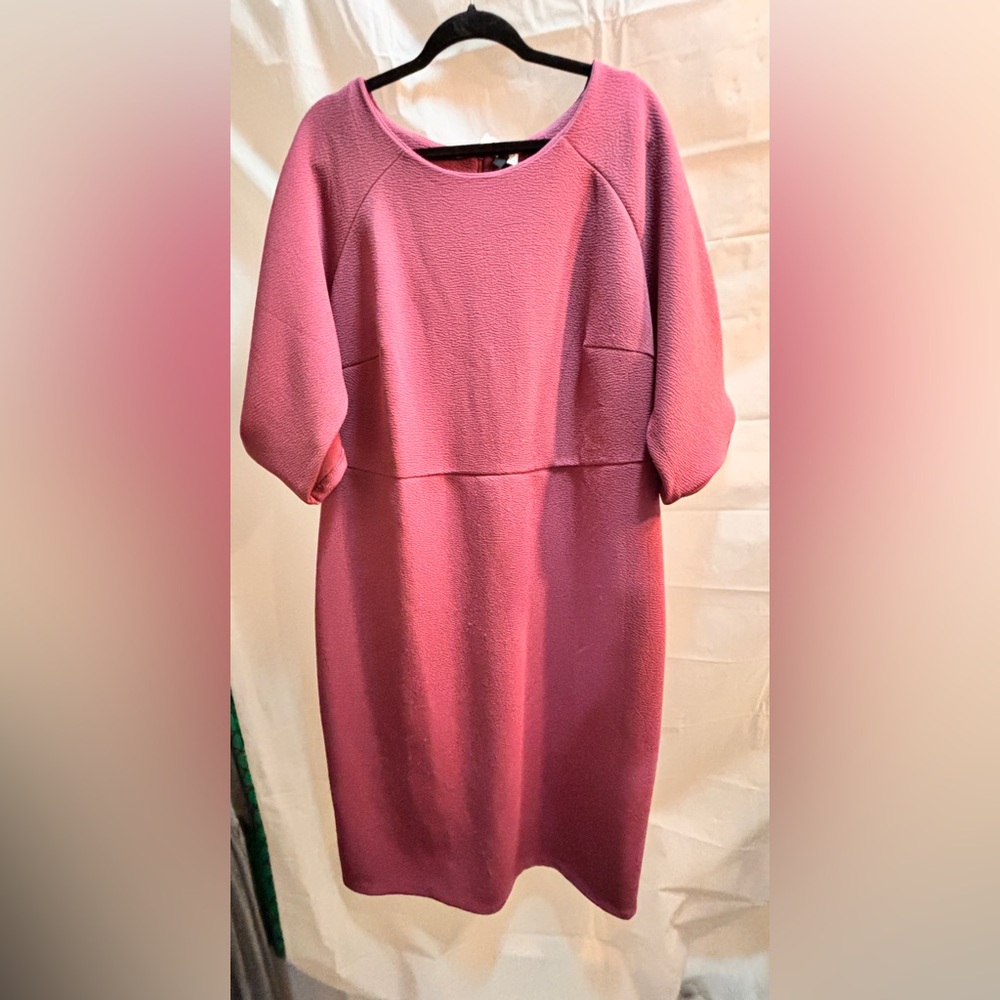 Mauve textured knit dress with balloon sleeves
